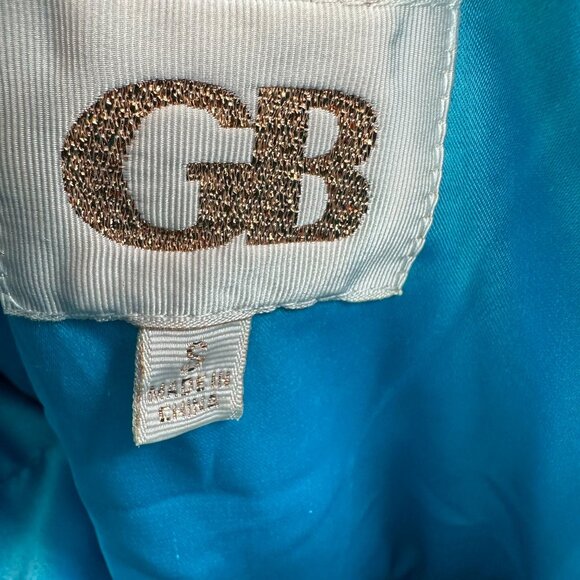 GB Turquoise Strapless Dress Small Beaded Mini Chiffon Feminine Skater Party NEW - Picture 7 of 9